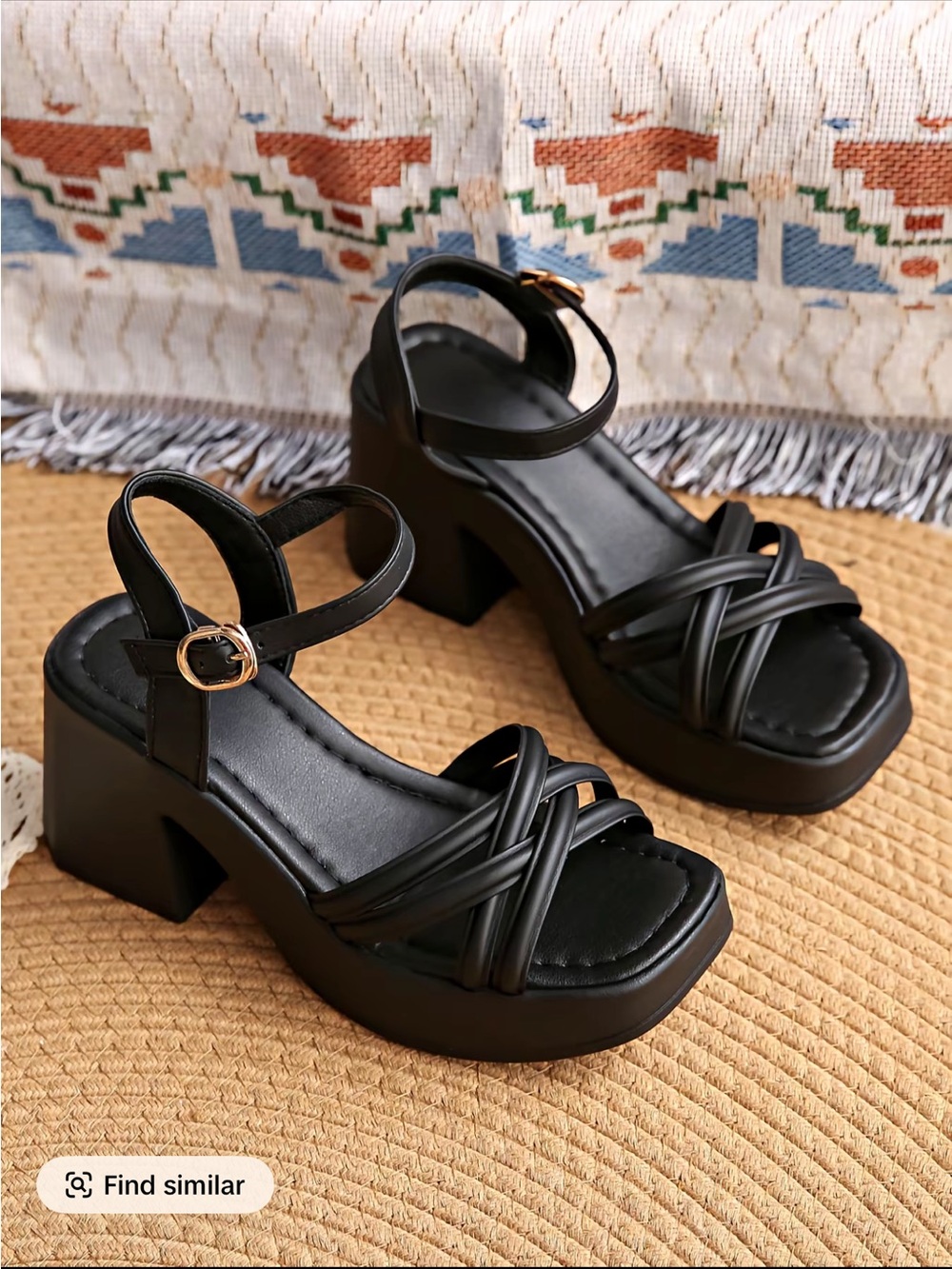Black Platform Block Heel Sandals with Ankle Strap